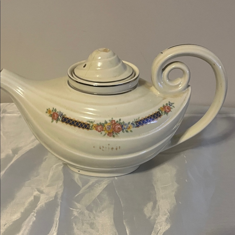 Vintage Floral Ceramic Teapot with Spiral Handle